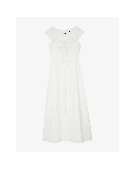 The Kooples White Lace Square-Neck Cotton Maxi Dress