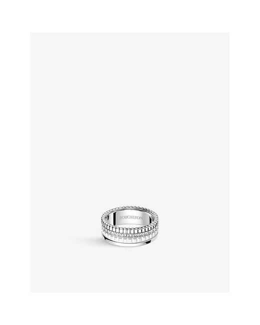 Boucheron White Quatre Double Edition Small 18Ct- Hyceram And 0.26Ct Round-Brilliant Cut Diamond Ring for men
