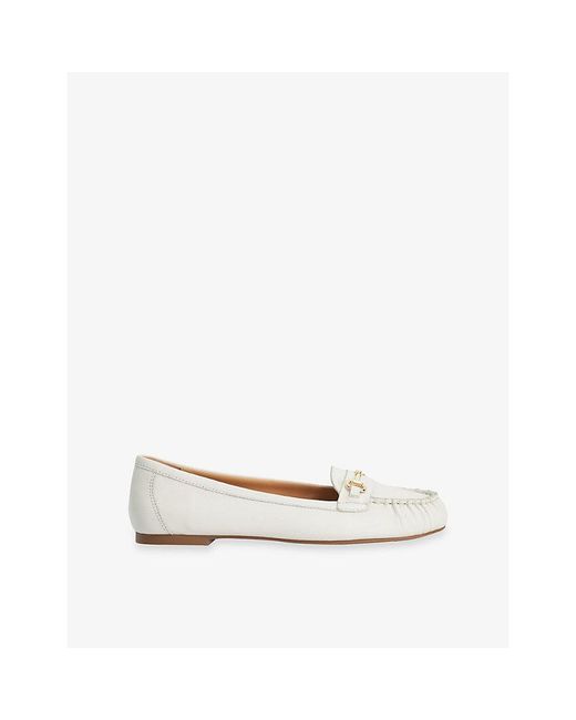 Dune White Guno Snaffle Suede Loafers