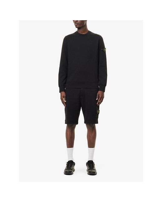 Stone Island Black Crewneck Brand-Badge Cotton-Jersey Sweatshirt for men