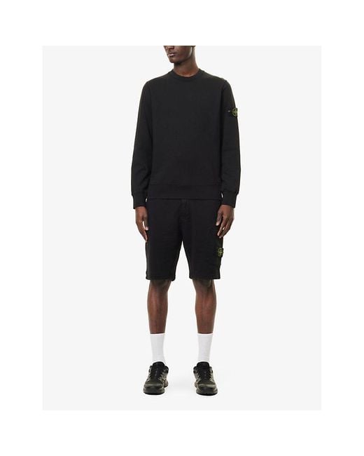 Stone Island Black Crewneck Brand-Badge Cotton-Jersey Sweatshirt for men