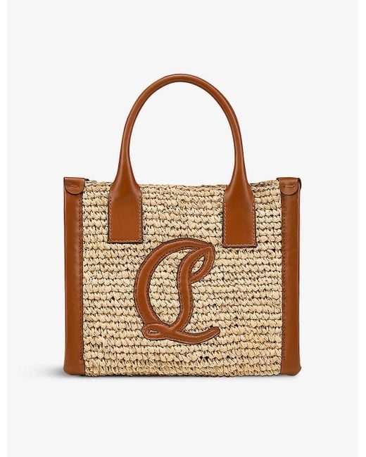 Christian Louboutin Brown By My Side Mini Raffia And Leather Tote Bag