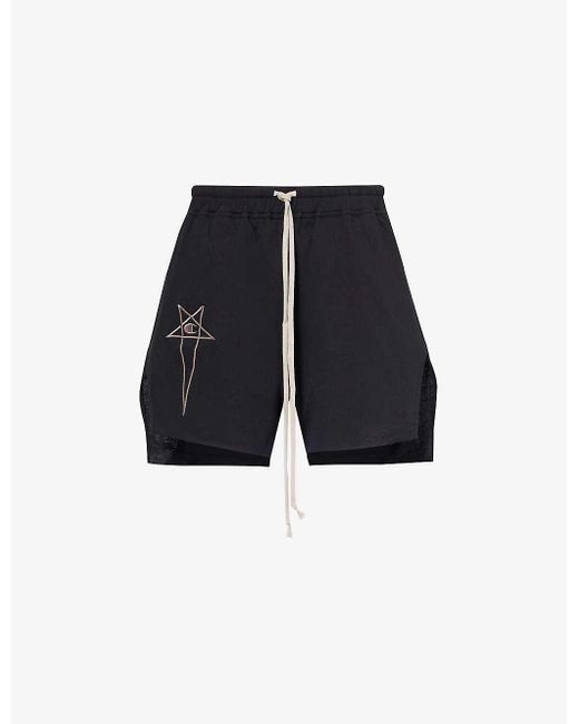 Rick Owens Blue X Champion Brand-embroidered Cotton-jersey Shorts
