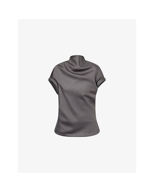 Khaite Gray Tandie Draped Wool-Silk Blend Top