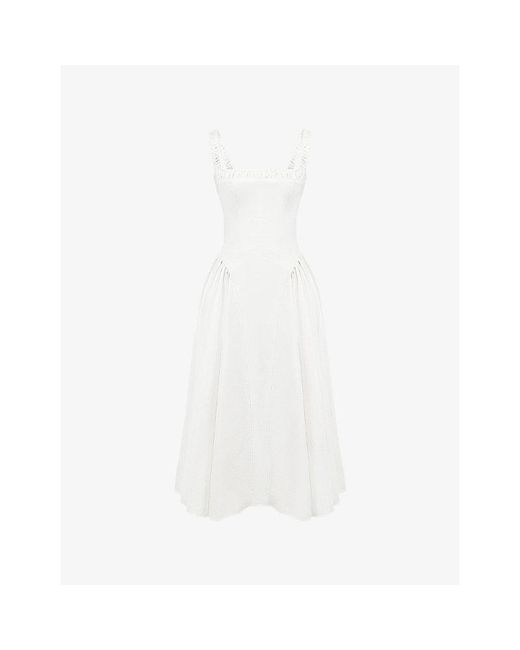 House Of Cb White Dorothy Fitted Stretch-Cotton Midi Dress