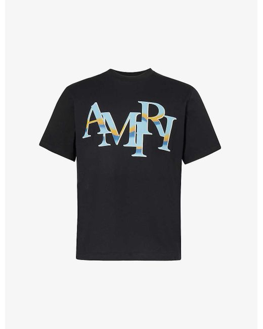 Amiri Black staggered Logo-print Cotton-jersey T-shirt for men