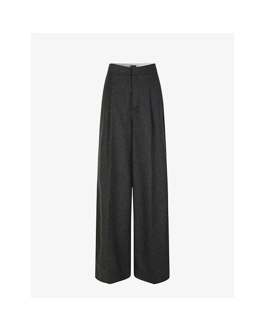 Soeur Black Pegase Wide-leg High-rise Wool Trousers