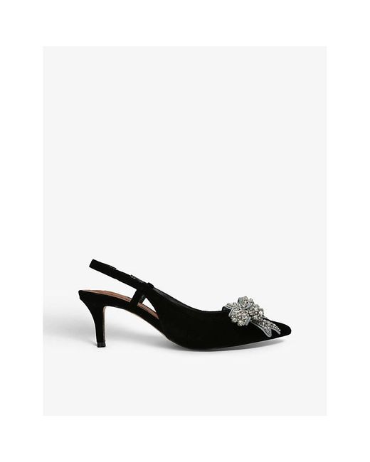 Kurt Geiger Black Belgravia Sling-Back Bow-Embellished Velvet Heeled Courts