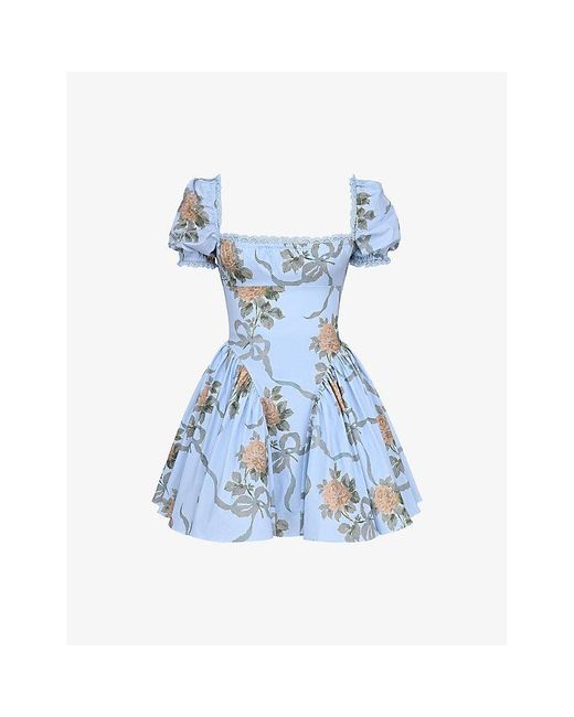 House Of Cb Blue Rosie Floral-Print Stretch-Cotton Mini Dress