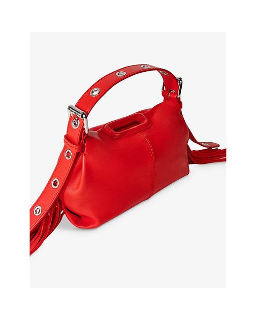 Maje Red Miss M Mini Logo-embossed Leather Shoulder Bag