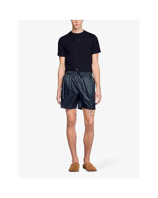 Sandro Black Jacquard-Print Elasticated-Waist Regular-Fit Woven Swim Shorts for men