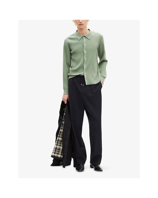 The Kooples Green Collared Button-Down Stretch Wool-Blend Jumper for men