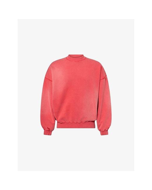 Cole Buxton Red Distressed Relaxed-Fit Cotton Sweatshirt for men