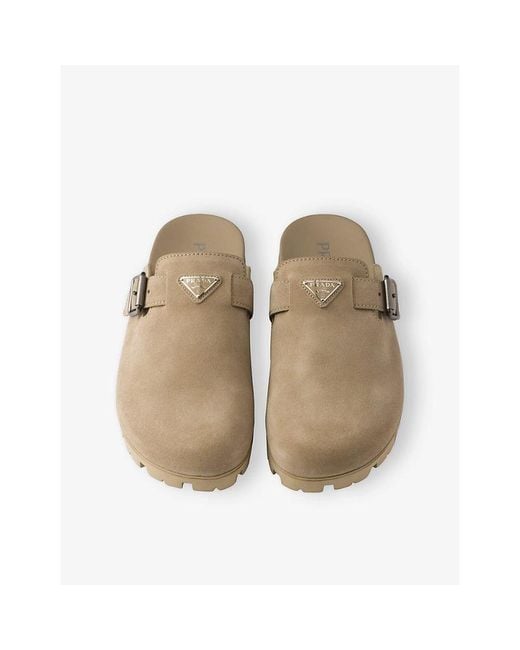 Prada Natural Logo-Plaque Suede Mules for men