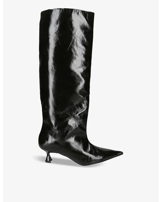 Ganni Black Slouchy Recycled Faux-leather Knee-high Boots