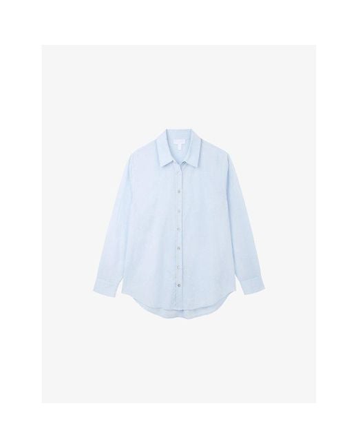 The White Company Blue Long-Sleeved Voile-Texture Cotton Shirt