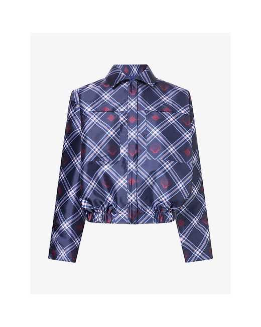 Ara Blue Checked Brand-Print Shell Bomber Jacket
