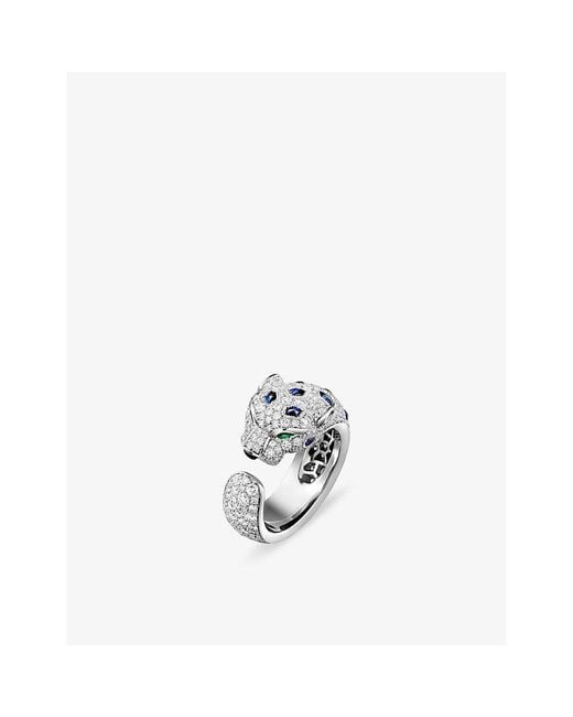 Cartier White Panthère De 18Ct- Emerald, Sapphires, Onyx And 2.98Ct Diamond Ring