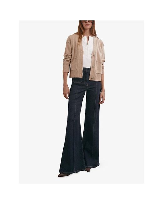 Reiss Natural Maya V-Neck Wool And Cashmere Cardigan