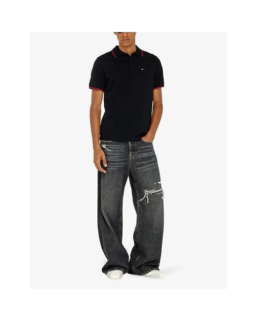 DIESEL Black Contrast-Trim Cotton Polo Shirt for men