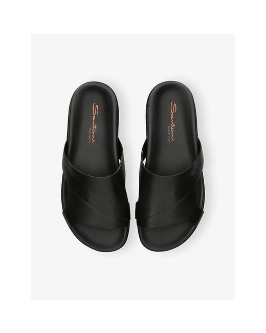 Santoni Black Downtime Leather Sandals for men