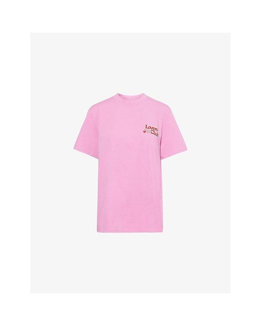 ADANOLA Pink Lovers Club Short-Sleeve Oversized Cotton-Jersey T-Shirt