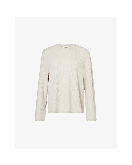 ADANOLA White Long-sleeved Waffle-texture Stretch-woven T-shirt