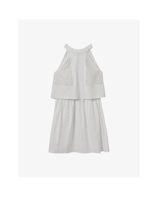Reiss White Eden Broderie Anglaise Stretch-woven Mini Dress