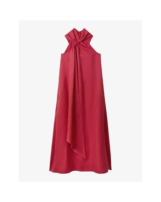 Reiss Red Odell Halter-neck Relaxed-fit Stretch-woven Maxi Dress