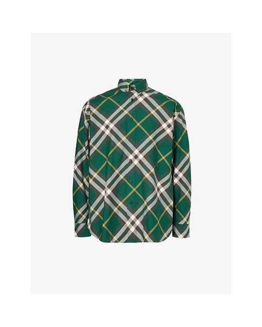Burberry Green Checked-pattern Boxy-fit Cotton Shirt X for men