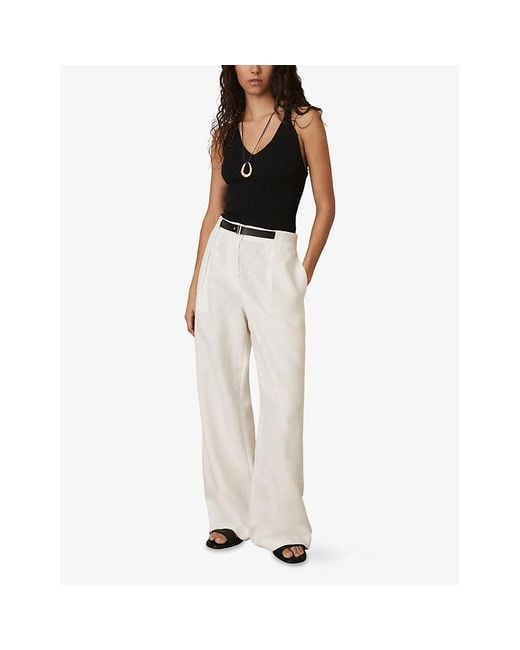 Reiss White Analise Wide-Leg Linen Trousers