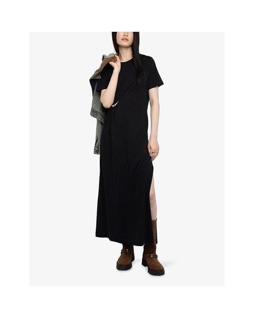 Zadig & Voltaire Black Raja Short-Sleeved Cotton-Jersey Maxi Dress