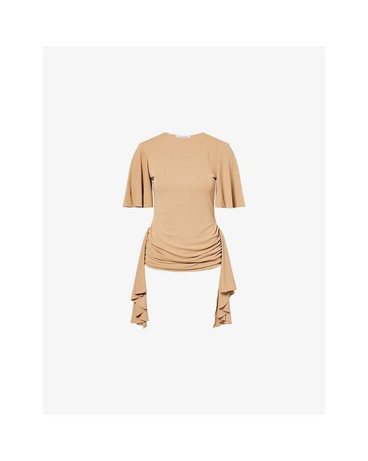 Abadia Natural Ruched Frill Stretch-Woven T-Shirt