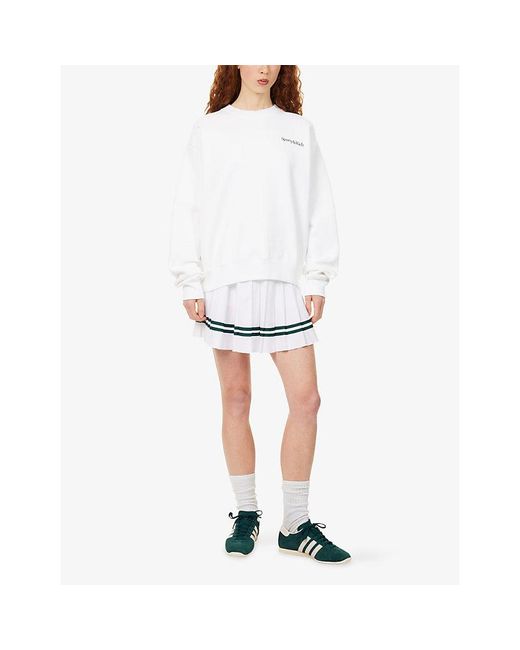 Sporty & Rich White Play Tennis Logo-Print Cotton Sweatshirt
