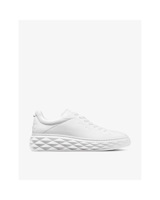Jimmy Choo White Diamond Maxi Logo-embossed Leather Low-top Trainers