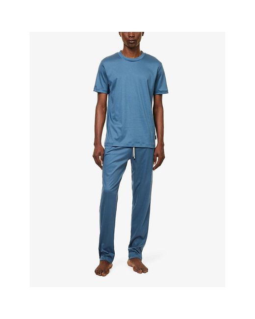 Zimmerli of Switzerland Blue High-rise Tapered-leg Cotton-jersey Pyjama Bottoms for men