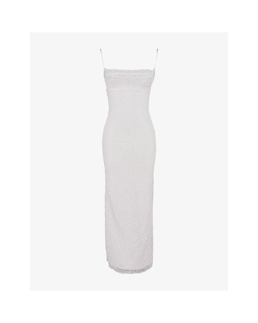 House Of Cb White Calla Pearl-Embellished Woven Maxi Dress