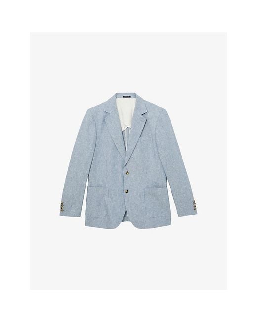 Reiss Blue Atlantic Single-Breasted Linen Blazer for men