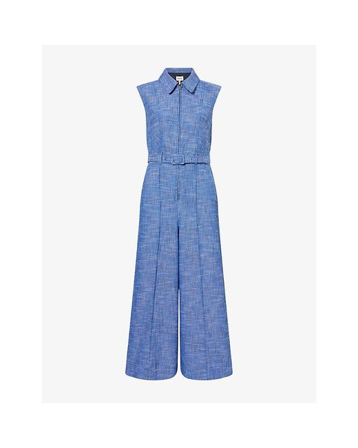 ME+EM Blue Cropped Wide-Leg Cotton-Blend Jumpsuit