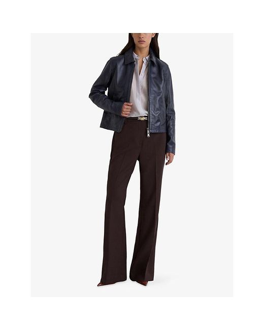 Reiss Brown Leona Flared-Leg Woven Trousers