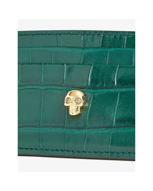 Alexander McQueen Green Classic Skull Leather Card Holder