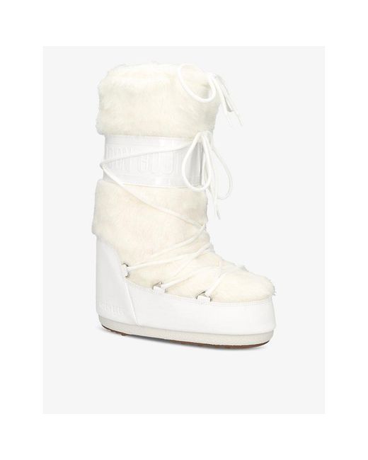 Moon Boot White Icon Lace-Front Faux-Fur Snow Boots