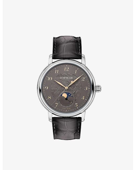 Montblanc Gray 130959 Star Legacy Moonphase Limited-edition Stainless-steel And Alligator-embossed Leather Automatic Watch for men