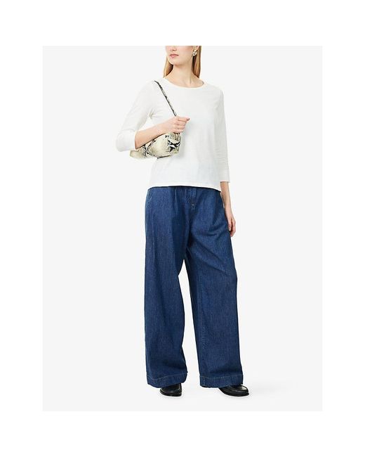 Max Mara White Round-Neck Three-Quarter-Length-Sleeve Cotton T-Shirt