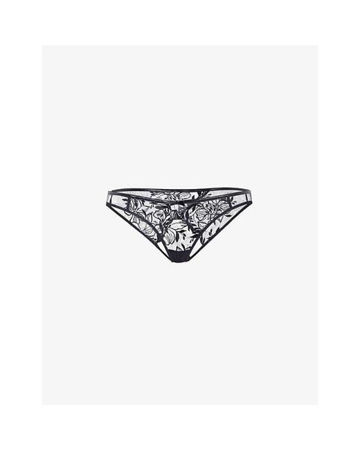 Agent Provocateur Black Ozella Floral-Embroidered Mid-Rise Tulle Briefs