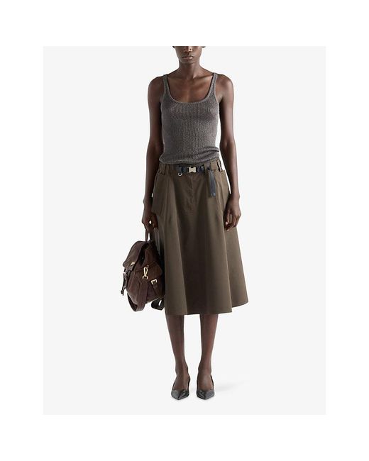 Prada Brown Technical Circle Woven Midi Skirt