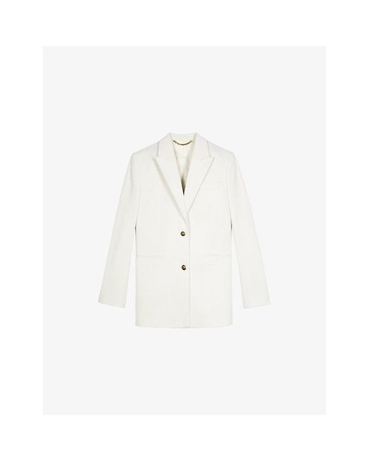 The Kooples White Notch-Collar Single-Breasted Tailored Cotton Suit Jacket