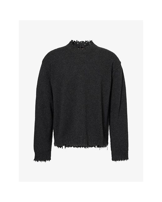 Uma Wang Black Long-Sleeve Raw-Edge Cashmere Jumper for men