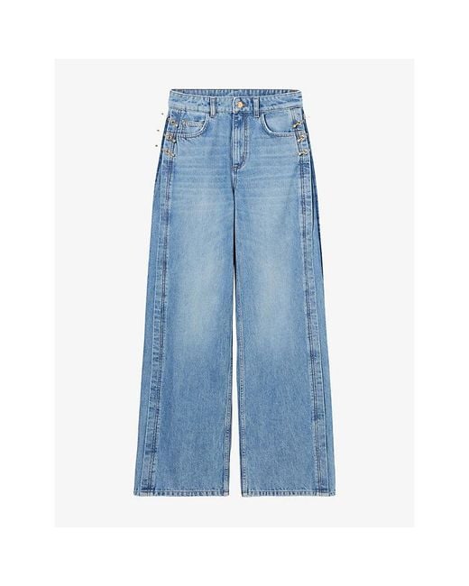 Claudie Pierlot Blue Cut-Out Straight-Leg Denim Jeans