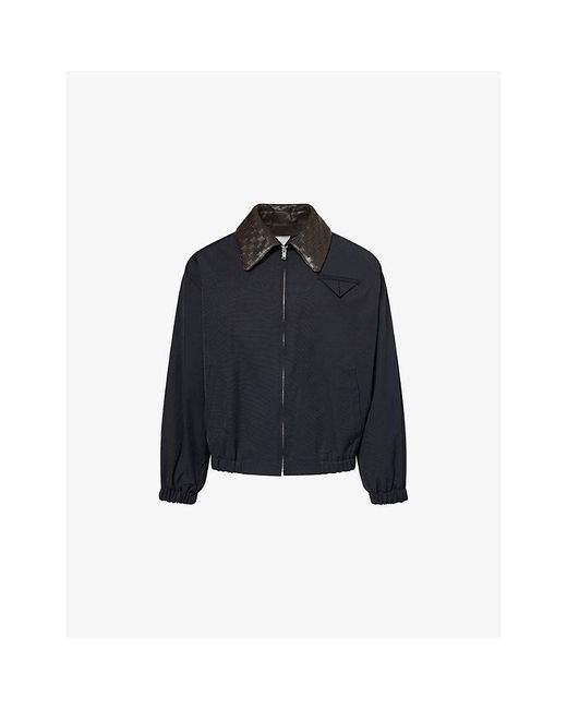 Bottega Veneta Blue Intrecciato-Collar Blouson Cotton-Blend Jacket for men